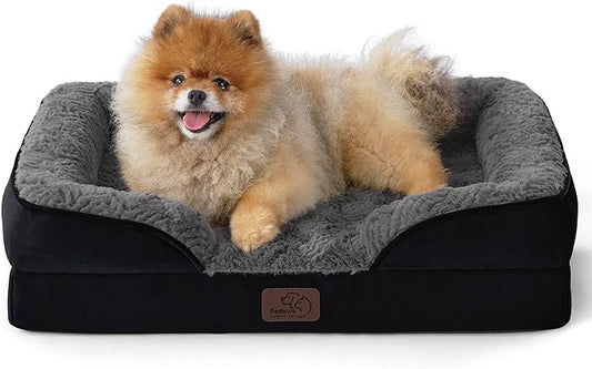 Bedsure Small Orthopedic Dog Bed - Calming Dog Sofa Beds for Small Dogs with Luxurious Short Plush, Pet Couch Bed with Removable Washable Cover, Waterproof Lining and Nonskid Bottom Couch, Black