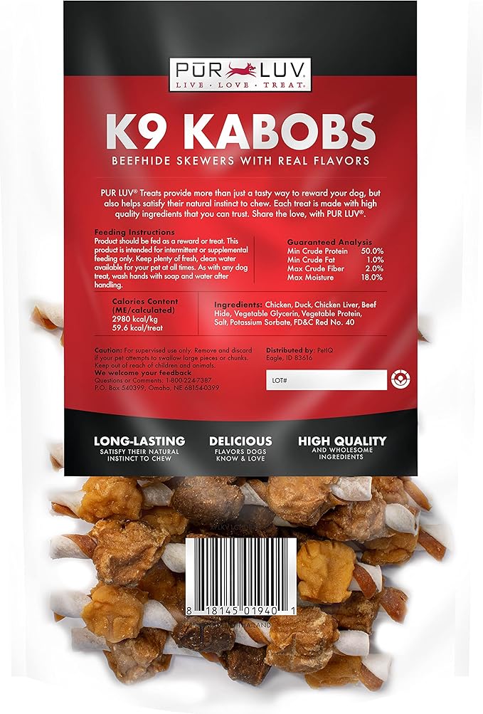 K9 Kabob Real Chicken, Duck, and Sweet Potato Dog Treats, Made with Real Chicken and Sweet Potato, Healthy, Easily Digestible, Long Lasting, and High Protein Dog Treat, 48 oz