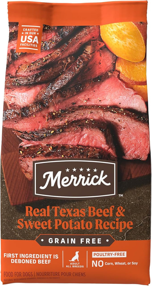 Merrick Premium Grain Free Dry Adult Dog Food, Wholesome And Natural Kibble, Real Texas Beef And Sweet Potato - 4.0 lb. Bag