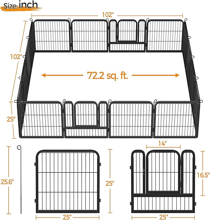 Yaheetech Outdoor Dog Playpen - 16 Panel Fence for Large, Medium and Small Dogs - Heavy Duty Exercise Pen for Puppies and Small Animals - Portable for RV Camping and Yard