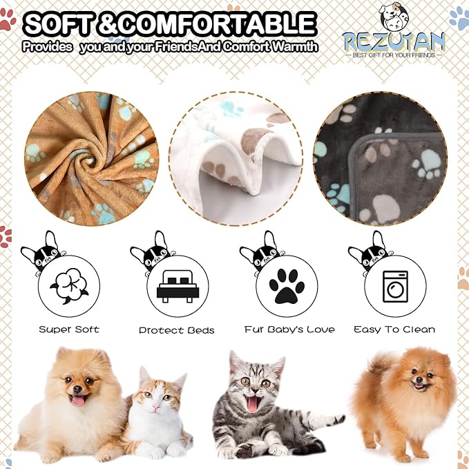 1 Pack 3 Blankets for Dogs Super Soft Fluffy Premium Fleece Pet Blanket Dogs Blankets for Dogs Flannel Throw for Dog Puppy Cat Paw Blanket，Grey/Brown/White，23x16inch