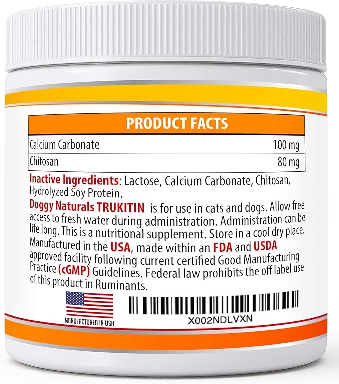 Trukitin Chitosin Based Phosphate Binder for Cats & Dogs – All Natural Human Grade Ingredients for Renal Support Supplement with Calcium Carbonate Oral Powder (Made in U.S.A)