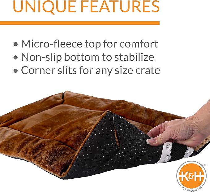 K&H Pet Products Self-Warming Crate Pad, Warming Dog Crate Bed, Machine Washable Dog Crate Mat, Mocha Large 25 X 37 Inches (Pack of 2)