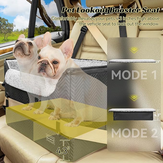 PETSFIT Dog Car Seat Medium Sized Dog, Waterproof PU Leather Dog Seat for Car with Patent Safe Buckles, 2 Clip-On Safety Leashes, Suitable for 2 Small Dogs or a Medium Dog (Medium, Black)