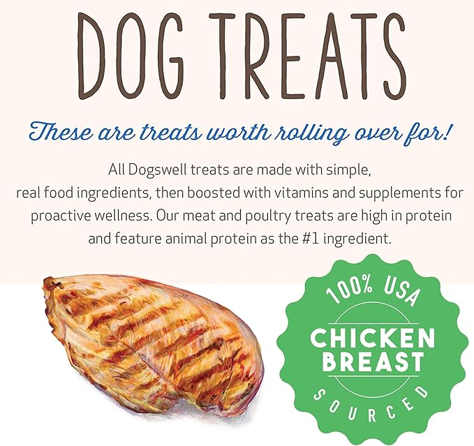 DOGSWELL Hip & Joint Dog Treats 100% Meaty, Grain Free, Glucosamine Chondroitin & Omega 3, Chicken Soft Strips 20 oz