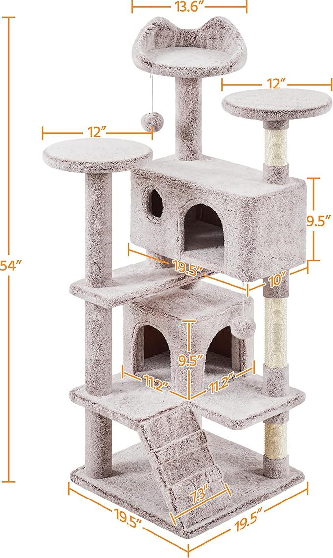 Yaheetech 54in Cat Tree, Cat Tower with Double Cat Condo, Sisal Scratching Posts, and Dangling Balls, Cat Furniture Kitten Play House