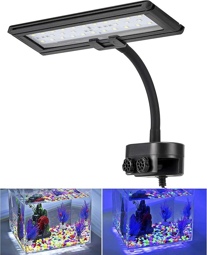 hygger 9.7 Inches Blue White LED Aquarium Light Clip on Small Led Light for Planted Saltwater Freshwater Fish Tank with Gooseneck Clamp 13W