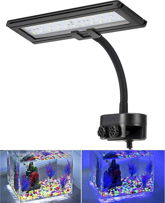 hygger 9.7 Inches Blue White LED Aquarium Light Clip on Small Led Light for Planted Saltwater Freshwater Fish Tank with Gooseneck Clamp 13W