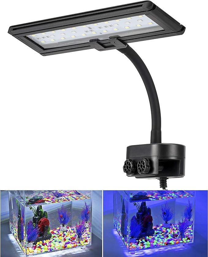 hygger 14 Inches Blue White LED Aquarium Light Clip on Small Led Light for Planted Saltwater Freshwater Fish Tank with Gooseneck Clamp 21W