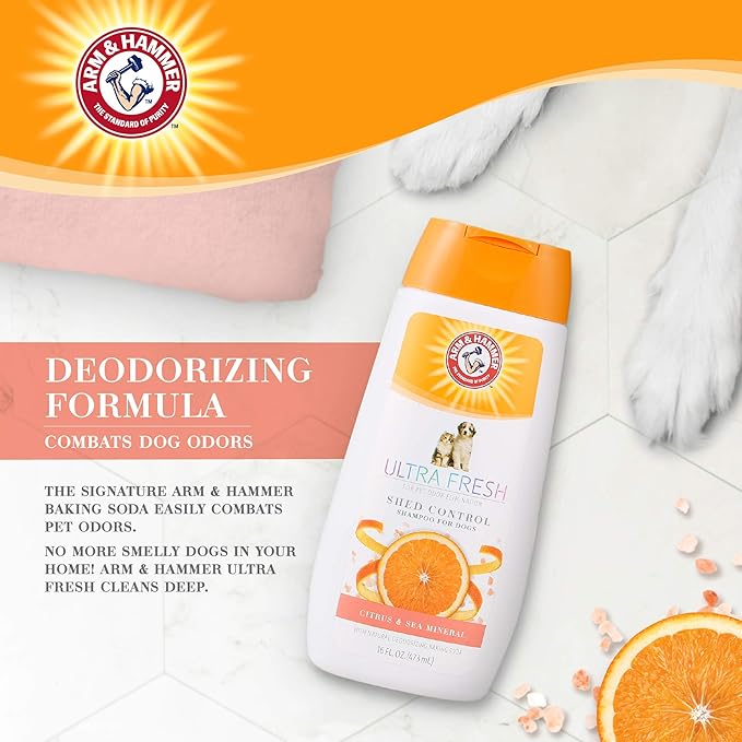 Arm & Hammer Dog Shampoo, Ultra Fresh Shed Control Dog Shampoo & Puppy Shampoo, 16oz Baking Soda Pet Shampoo for Dogs Neutralizes Bad Odors | Deshedding Dog Shampoo, Shed Control Shampoo for Dogs