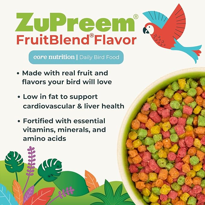 ZuPreem FruitBlend Flavor Pellets Bird Food for Small Birds, 10 lb - Daily Blend Made in USA for Parakeets, Budgies, Parrotlets