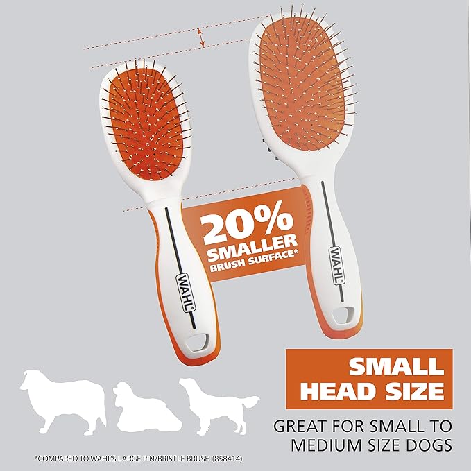 Wahl Premium Pet Double Sided Medium Pin Bristle Brush, Ergonomic Brush with Ergonomic Rubber Grips for Comfortable Brushing and Finishing Coats of Dogs and Cats – Model 858413