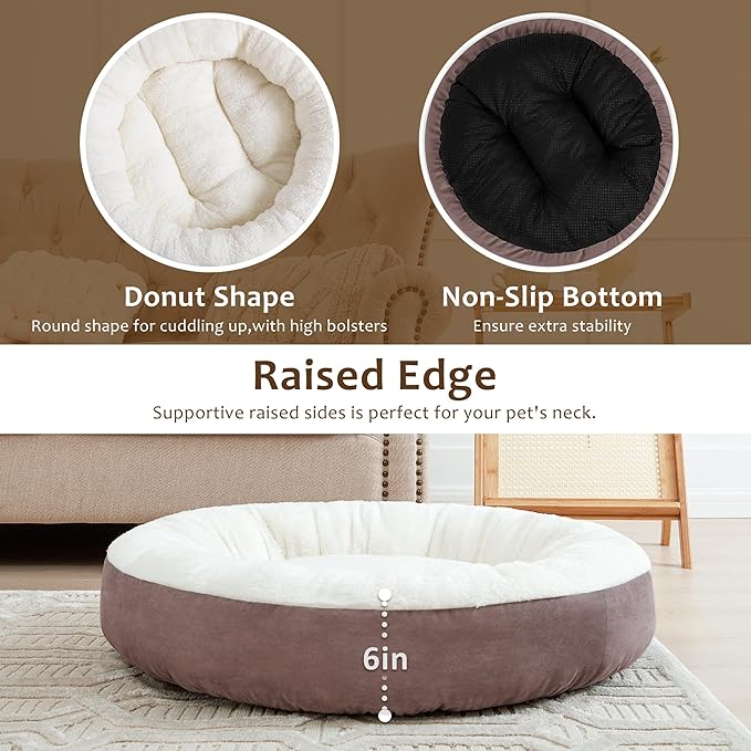 Love's cabin Round Donut Cat and Dog Cushion Bed, 20in Pet Bed for Cats or Small Dogs, Anti-Slip & Water-Resistant Bottom, Super Soft Durable Fabric Pet beds, Washable Luxury Cat & Dog Bed Burlwood
