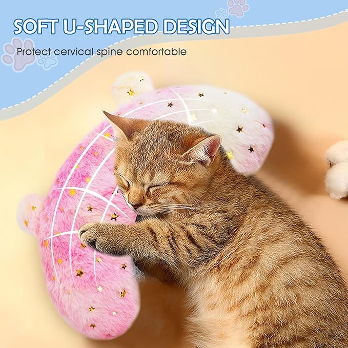 Pet Pillow for Dogs & Cats, Dog Calming Pillow, Dog Neck Pillow U-Shaped Pillow for Dogs & Cat, Soft Fluffy Cat Bed Pillow Pet Calming Toy, Joint Relief Sleeping Improve for Pets(Pink)