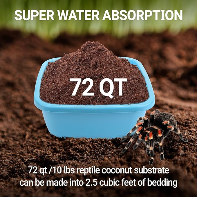 REPTI ZOO Reptile Coconut Fiber Substrate 72 Quart, Reptile Bedding Coco Coir Brick for Turtle, Hermit Crab, Spider, Frog | 100% Organic | Odor Absorption