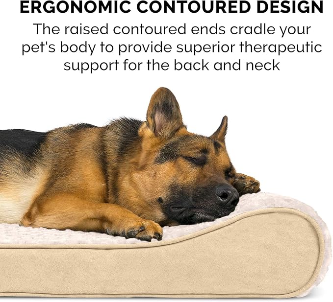 Furhaven Orthopedic Dog Bed for Large Dogs w/ Removable Washable Cover, For Dogs Up to 150 lbs - Ultra Plush Faux Fur & Suede Luxe Lounger Contour Mattress - Cream, Jumbo Plus/XXL