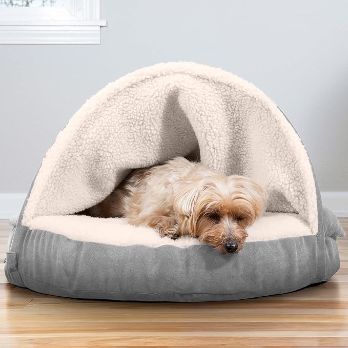 Furhaven 26" Round Memory Foam Dog Bed for Medium/Small Dogs w/ Removable Washable Cover, For Dogs Up to 30 lbs - Sherpa & Suede Snuggery - Gray, 26-inch