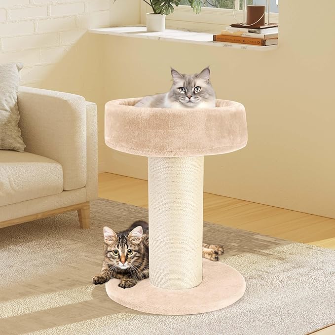 Cat Scratching Post for Large Cats, Tall Cat Scratcher for Indoor Cats with Super Thick Nature Sisal Scratching Post [Dia=6''], Removable Fluffy Cat Bed for Kitten & Adult Cats, Beige