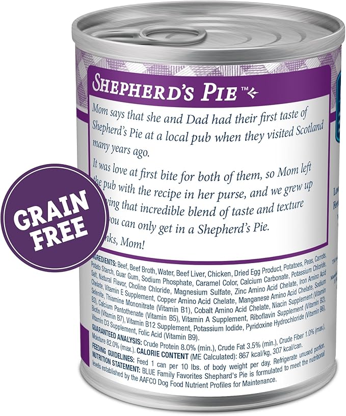 Blue Buffalo Family Favorites Adult Wet Dog Food, Made with Natural Ingredients, Shepherd's Pie, 12.5-oz. Can (Pack of 12)