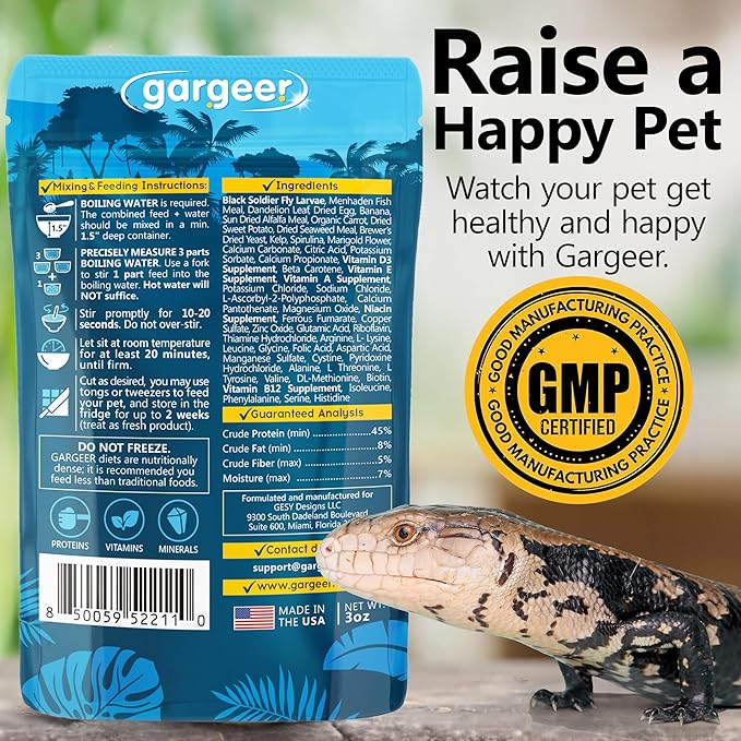 3oz Blue Tongue Skink Food. Complete Gel Diet for Both Juveniles and Adults. Proudly Made in The USA, Using Premium Ingredients, Fortified Gourmet Formula. Enjoy!