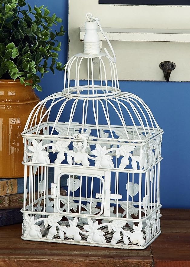 Deco 79 Vintage Metal Birdcage, 22", 15"H, White