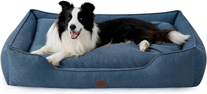 Bedsure Washable Dog Bed for Large Dogs - Waterproof All-Season Foam Dog Beds, Orthopedic Rectangle Cuddle Doggy Beds with Removable Zipper Cover, 36x27x10inches, Blue