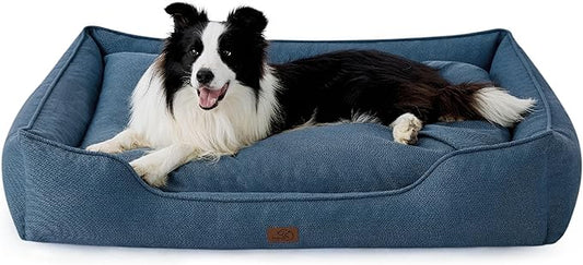 Bedsure Washable Dog Bed for Large Dogs - Waterproof All-Season Foam Dog Beds, Orthopedic Rectangle Cuddle Doggy Beds with Removable Zipper Cover, 36x27x10inches, Blue