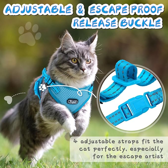 Supet Cat Harness and Leash Set for Small to Large Cats Adjustable Cat Vest Harness with Reflective Trim Universal Cat Leash and Harness for Cats/Puppies Outdoor Walking