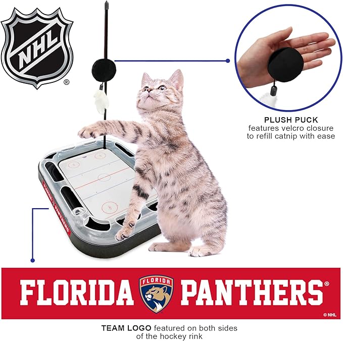 Pets First Cat Scratching Toy NHL Florida Panthers Hockey Field Cat Scratcher Tiy with Interactive Cat Ball Bell in Tracks. 5-in-1 CAT Toy