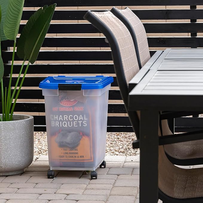 IRIS USA 64 Qt Charcoal Storage Container with Gasket Seal Lid, BPA-Free, Made in USA - Heavy Duty, Grilling Supplies Weather Proof Bin, WEATHERPRO - Clear/Blue
