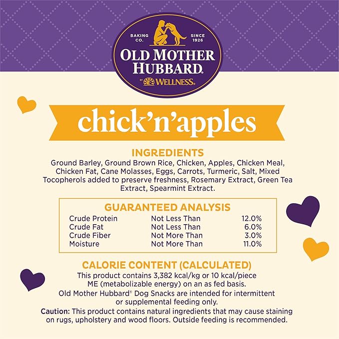 Wellness Old Mother Hubbard Classic Chick'N'Apples Natural Dog Treats, Crunchy Oven-Baked Biscuits, Ideal for Training, Mini Size, 20 ounce bag