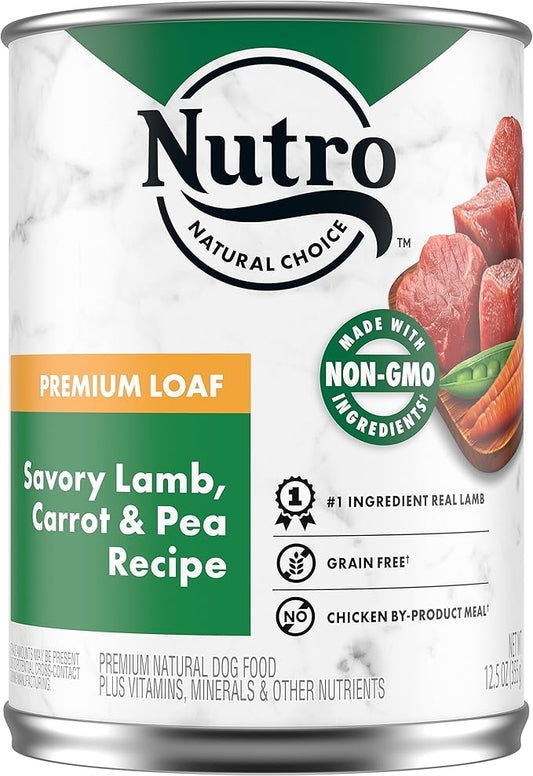 NUTRO PREMIUM LOAF Adult Natural Grain Free Wet Dog Food Savory Lamb, Carrot & Pea Recipe, 12-Pack of 12.5 oz. Cans