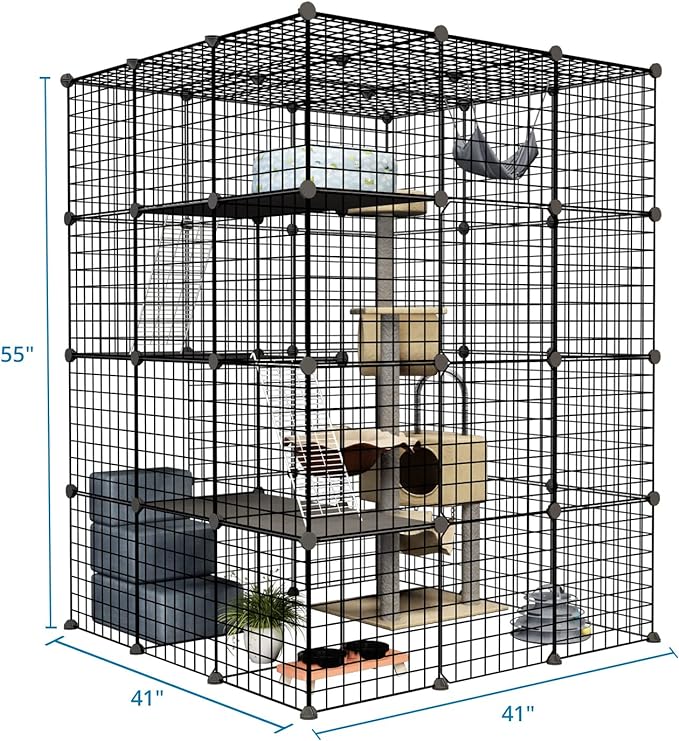 Outdoor Cat House Cat Cages Enclosure with Super Large Enter Door, Balcony Cat Playpen with Platforms,DIY Kennels Crate Large Exercise Place Ideal for 1-4 Cats