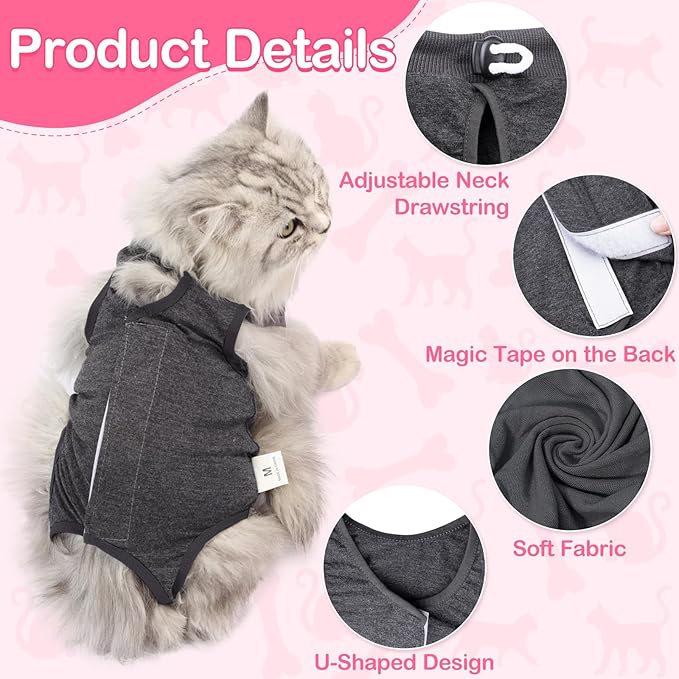 Cat Recovery Suit for Abdominal Wounds or Skin Diseases, Cat Onesie for Cats After Surgery Female Kitten Recovery Suit, Breathable E-Collar Alternative for Cats After Spay Anti Licking Wounds