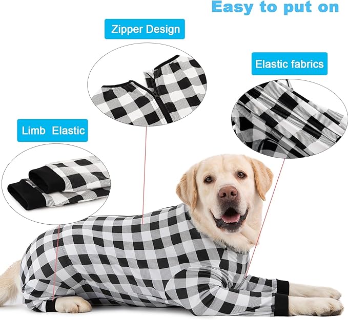 Dog Recovery Suit Full-Zipper After Post-Surgery Large Medium Dogs, Dog Bodysuit for Prevent Licking& Chewing Wounds Onesies Cone Alternative (Black, 4X-Large)