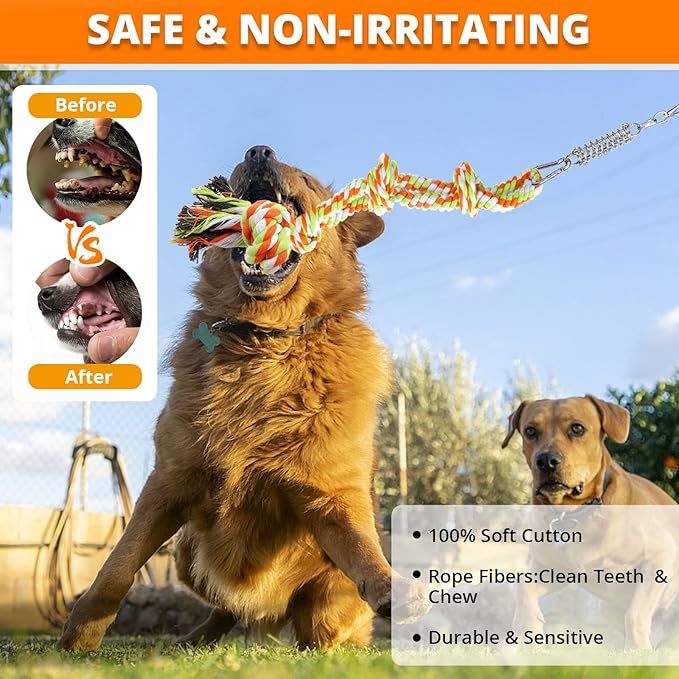 Spring Pole Dog Rope Toys: Dog Rope Pull & Tug of War Toy with a Big Spring Pole Kit & 2 Strong Dog Rope Toys & 16ft Rope - Muscle Builder Interactive Dog Toy for Pitbull Medium Large Dog Alaska