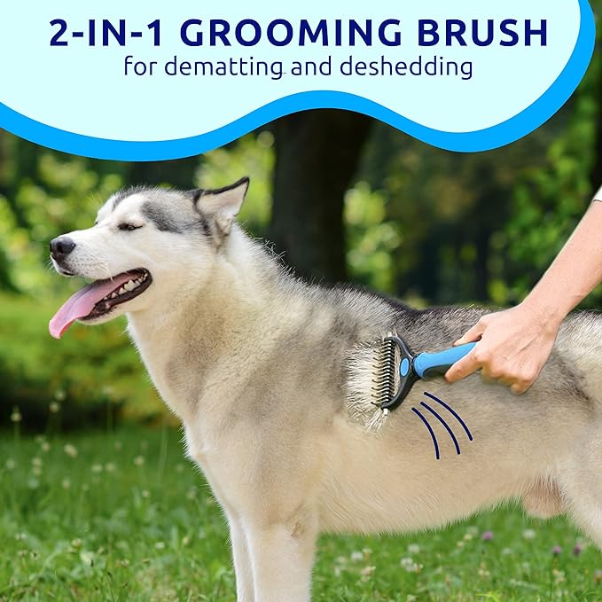 Pat Your Pet Deshedding Brush - Double-Sided Undercoat Rake for Dogs & Cats - Shedding Comb and Dematting Tool for Grooming, Extra Wide