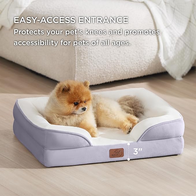 Bedsure Small Orthopedic Dog Bed - Washable Bolster Dog Sofa Beds for Small Dogs, Supportive Foam Pet Couch Bed with Removable Washable Cover, Waterproof Lining and Nonskid Bottom Couch, Lavender