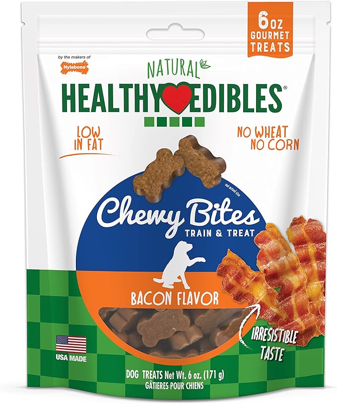 Nylabone Healthy Edibles Chewy Bites Dog Training Treats Bacon 6 oz.