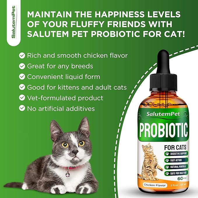 Cat Probiotic | Liquid Cat Probiotics for Indoor Cats | Cat Digestive Support | Probiotics for Cats Supplements | Natural Prebiotic for Cats | Liquid Probiotic for Cats | 2 Oz