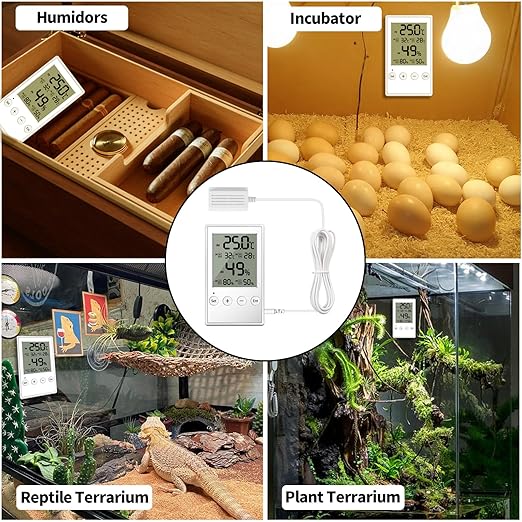 Reptile Terrarium Hygrometer Thermometer with in/Out Temperature Humidity Alarm, Digital Thermometer and Humidity Gauge with Probe for Reptile Tanks Humidor Incubator Greenhouse (AL5-1PC)