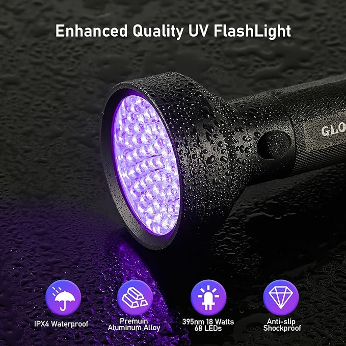 Blacklight Flashlight 68 LED UV Flashlight,Ultraviolet Flashlight Black Light Professional Pet Urine Detector for Dog/Cat Urine,Pet Stains,Hunting Scorpions