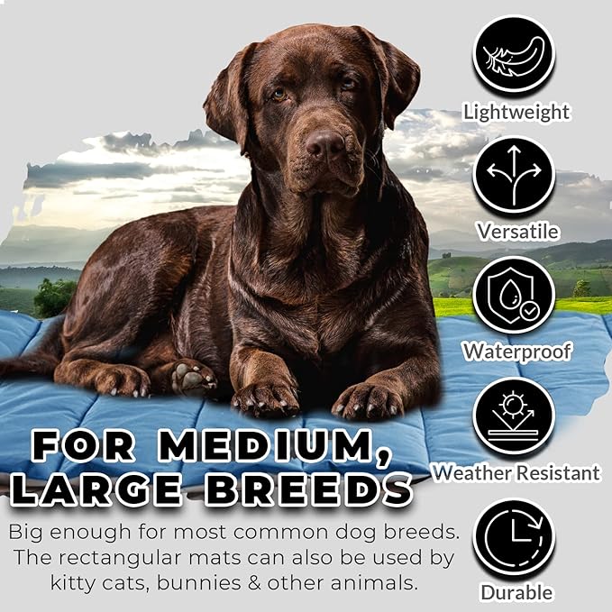 Waterproof Indoor Outdoor Dog Mat with Carry Bag, Washable Lightweight 43” x 26” Portable Travel Pad for Pet – Durable, Plush, Thick, Heavy Duty Floor or Crate Cushion for Sleeping Inside, Outside