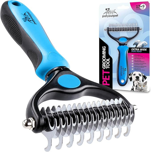 Pat Your Pet Deshedding Brush - Double-Sided Undercoat Rake for Dogs & Cats - Shedding Comb and Dematting Tool for Grooming, Extra Wide