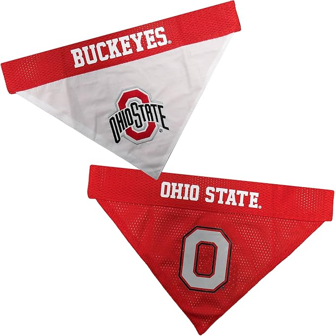 Pets First NCAA OHIO STATE BUCKEYES REVERSIBLE BANDANA Size XX-Large for Dogs & Cats. 2 Sided Sports Bandana, Premium Embroidery Team Logo, Many College Teams Available