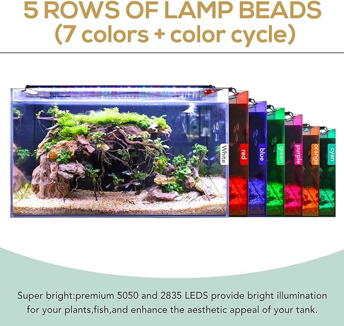 hygger 42W 24/7 Lighting Aquarium LED Light, Sunrise-Daylight-Moonlight Mode and DIY Mode, Timer Adjustable Brightness Fish Tank Light with Extendable Bracket 7 Colors for Planted Tank