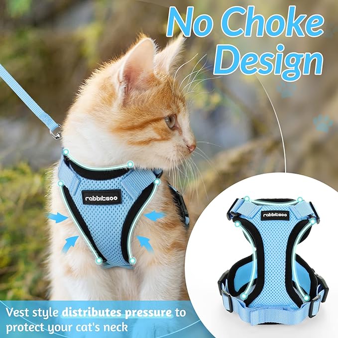 rabbitgoo Cat Harness and Leash for Walking, Escape Proof Soft Adjustable Vest Harnesses for Cats, Easy Control Breathable Reflective Strips Jacket, Light Blue, XS