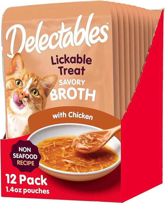 Hartz Delectables Savory Broths NonSeafood Chicken Lickable Wet Cat Treats, 12 Count