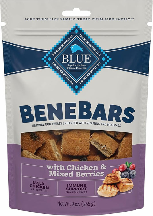 Blue Buffalo Benebars Natural Dog Treats, Immune Support, Chicken and Mixed Berries, 9oz Bag