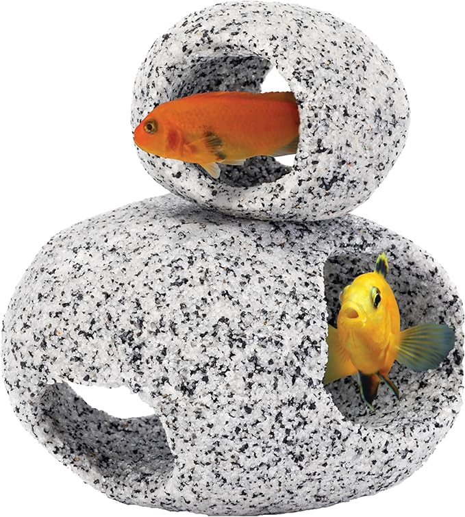 Penn-Plax Deco-Replicas Granite Aquarium Ornament & Hideaway 2 Piece Set – Realistic Stone Appearance – Safe for Freshwater and Saltwater Tanks – Small & Medium (RR1074)